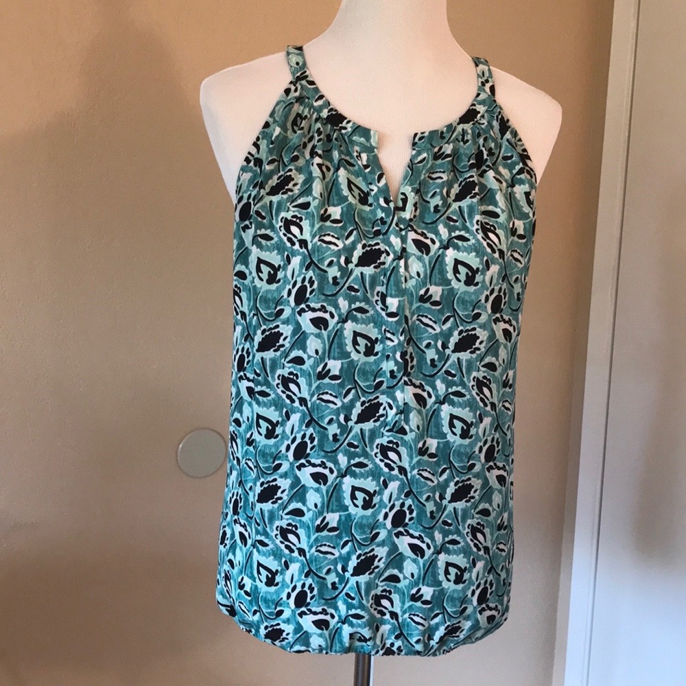 Turquoise, black & white blouse